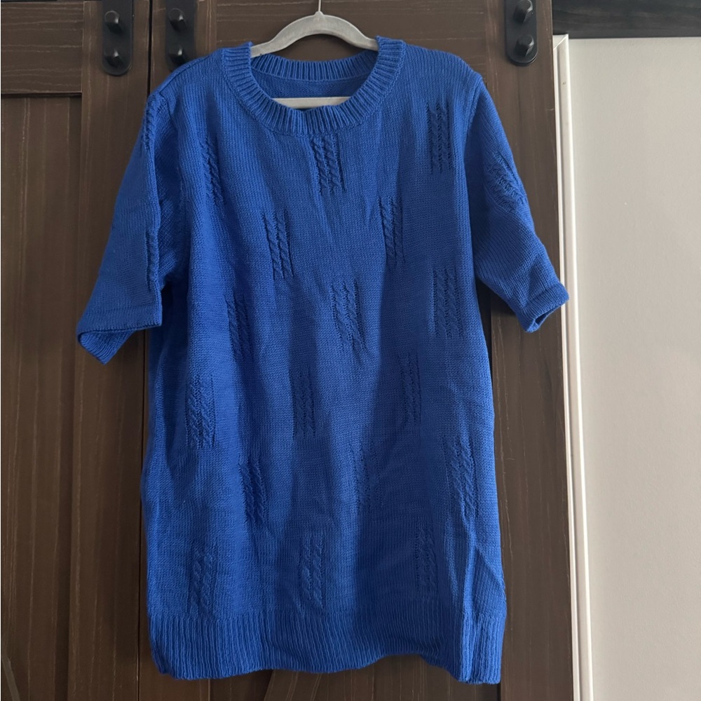 SHEIN Blue Short Sleeve Knit Sweater